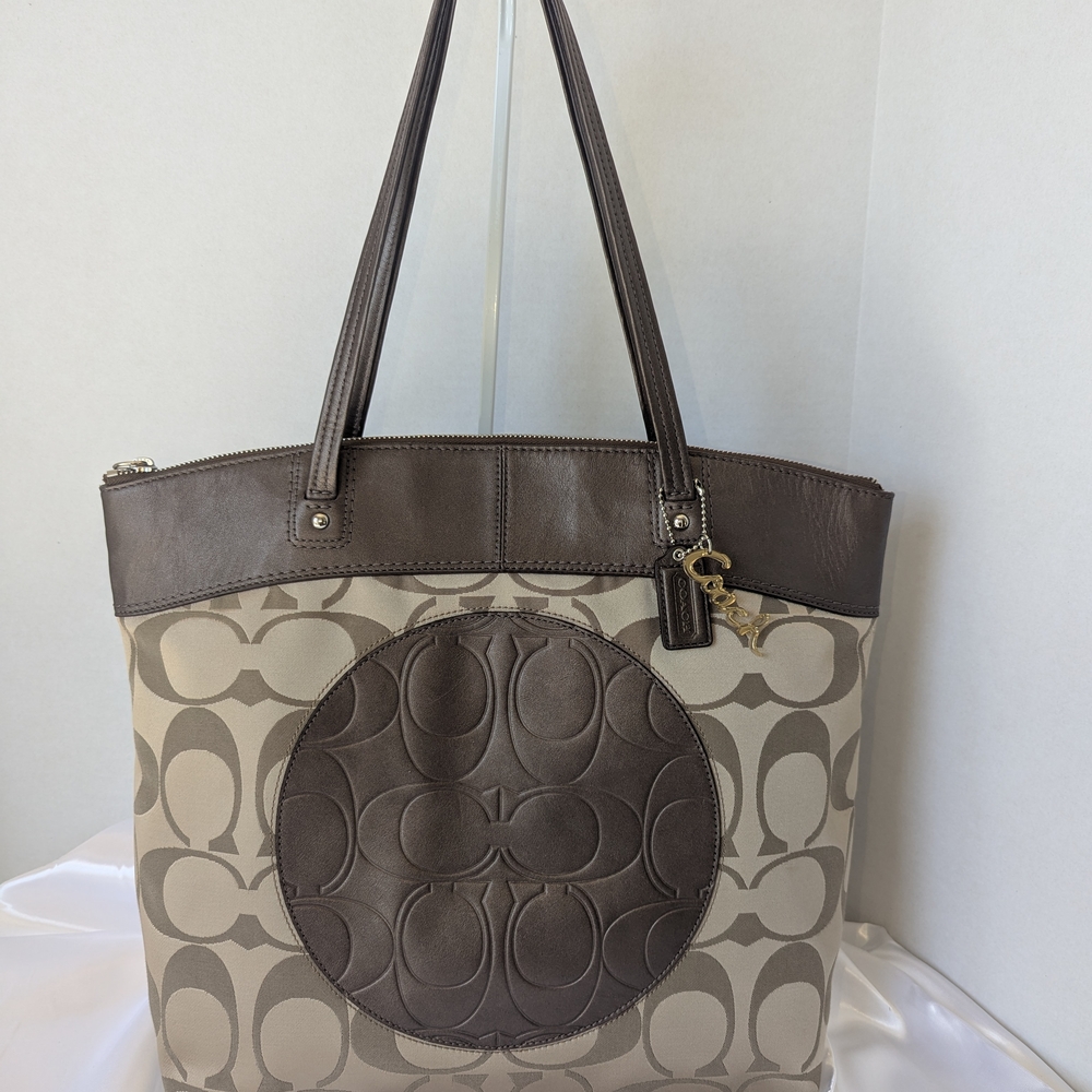 Coach Brown and Cream Signature Laura Tote Bag